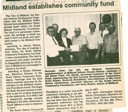 Newspaper article for Midland community fund